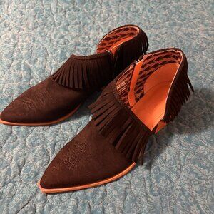 Code West Authentic Black Leather Cut out Fringe Bootie Size 9.5